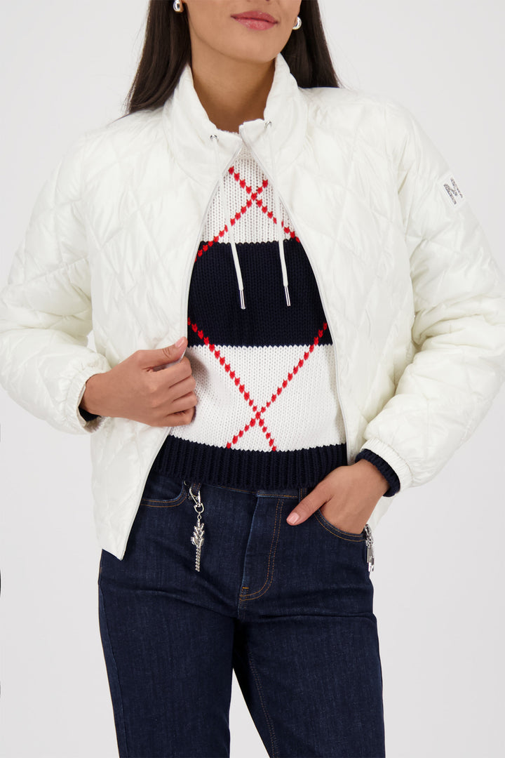 Monari 410351 102 Off-White Quilted Jacket With Stand Up Collar