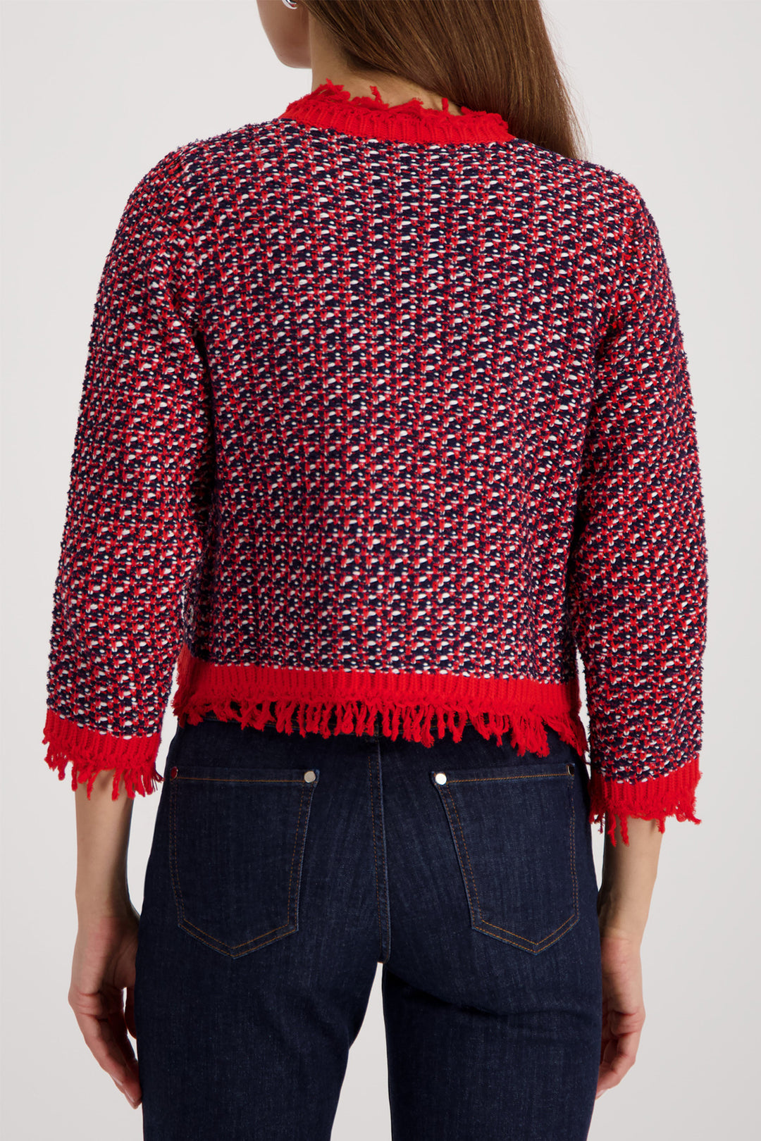 Monari 410386 755 Marine Navy Red Tweed Throw Jacket With Fringe