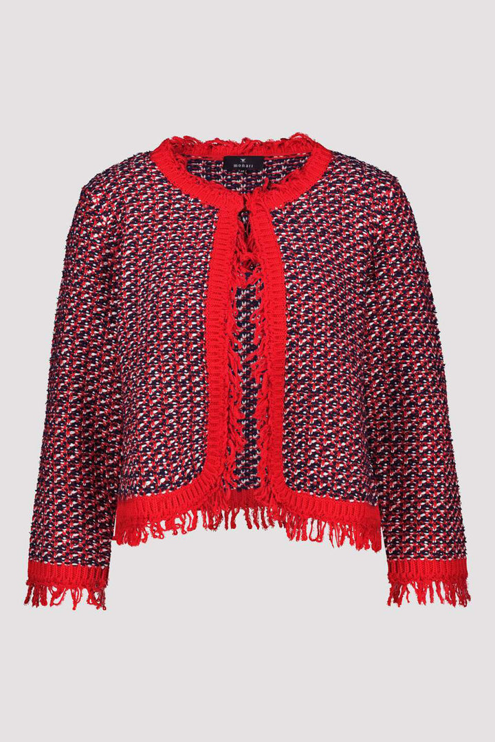 Monari 410386 755 Marine Navy Red Tweed Throw Jacket With Fringe