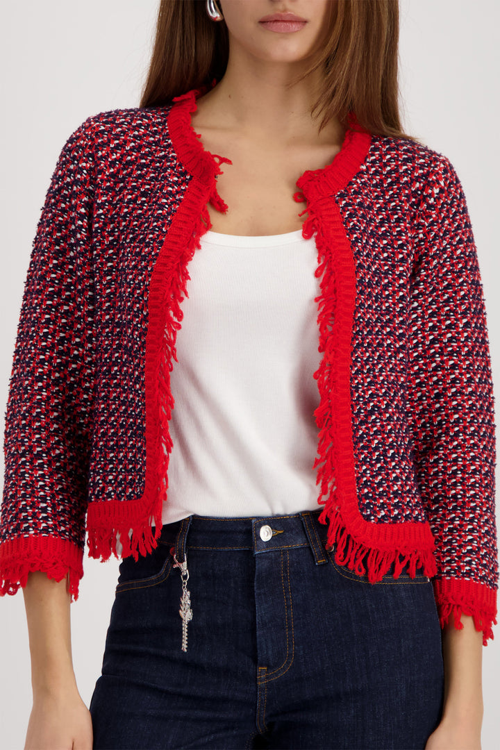 Monari 410386 755 Marine Navy Red Tweed Throw Jacket With Fringe