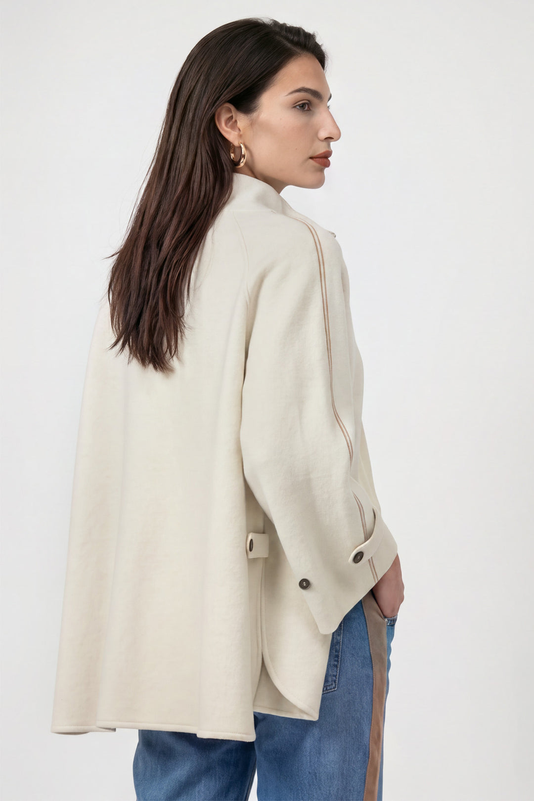 Monari Antique White Jacket 809951, back view of the longline swing jacket