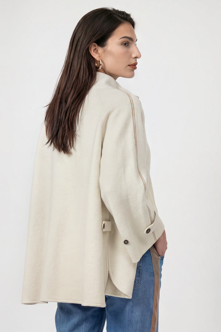 Monari Antique White Jacket 809951, back view of the longline swing jacket