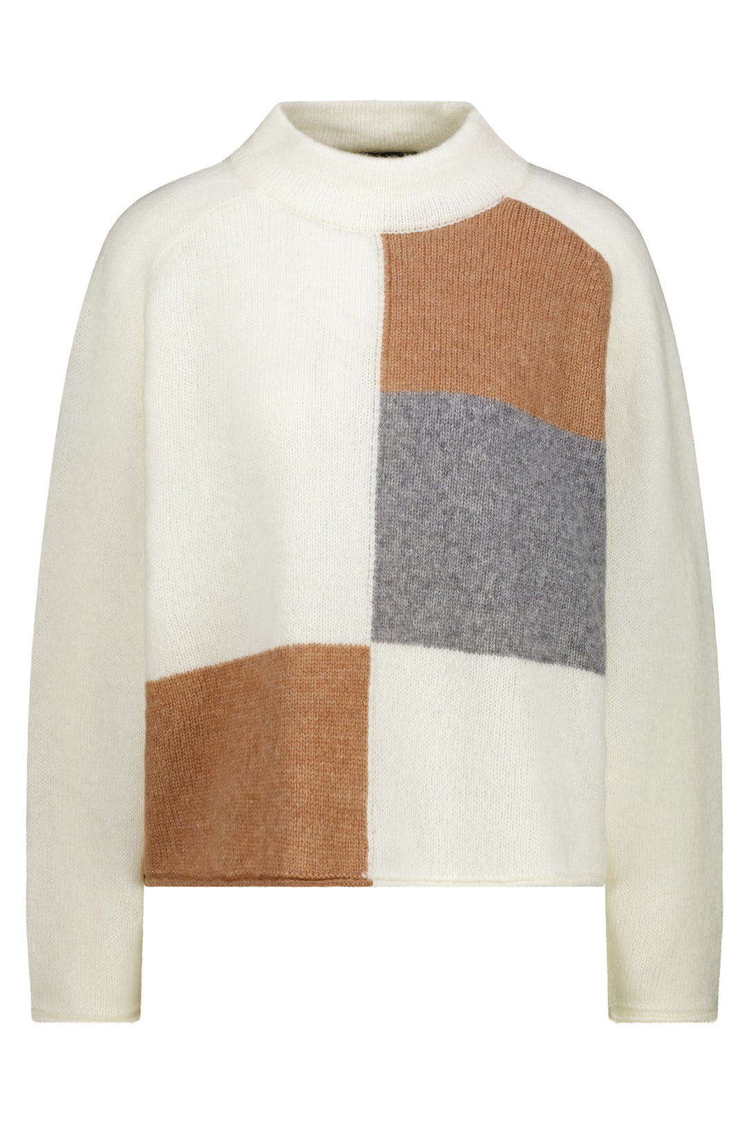 Monari Antique White Jumper 809953, worn styled view with the colour-block panel showing