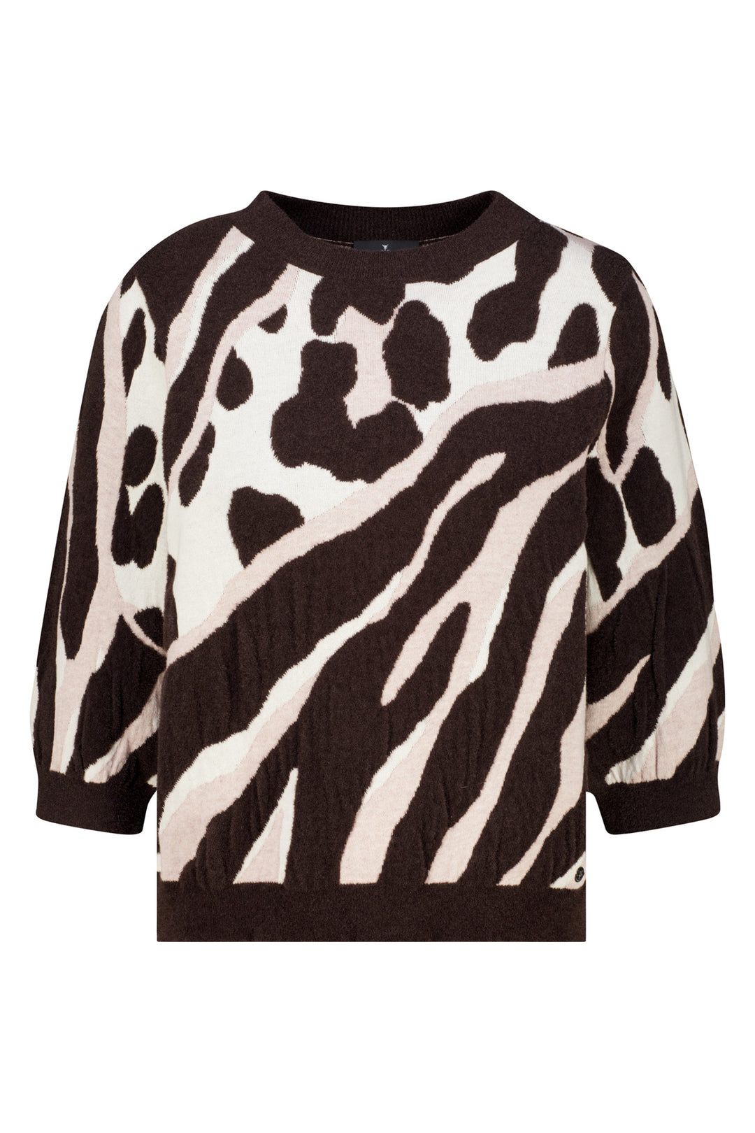 Monari Black Coffee Pattern Jumper 810069, worn styled view tucked into trousers