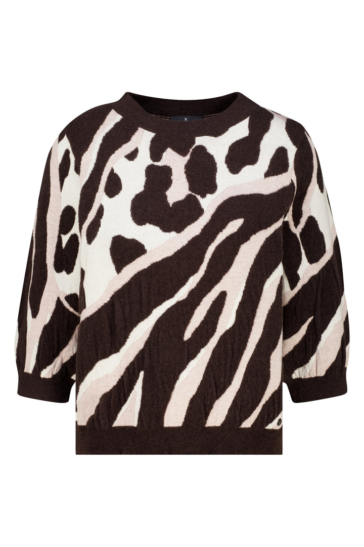 Monari Black Coffee Pattern Jumper 810069, worn styled view tucked into trousers