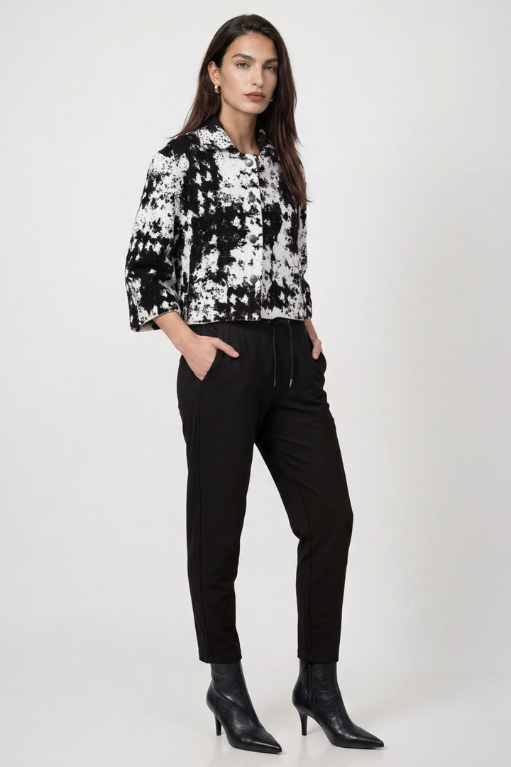 Monari Black Trousers 810036, close-up of the elasticated drawstring waist
