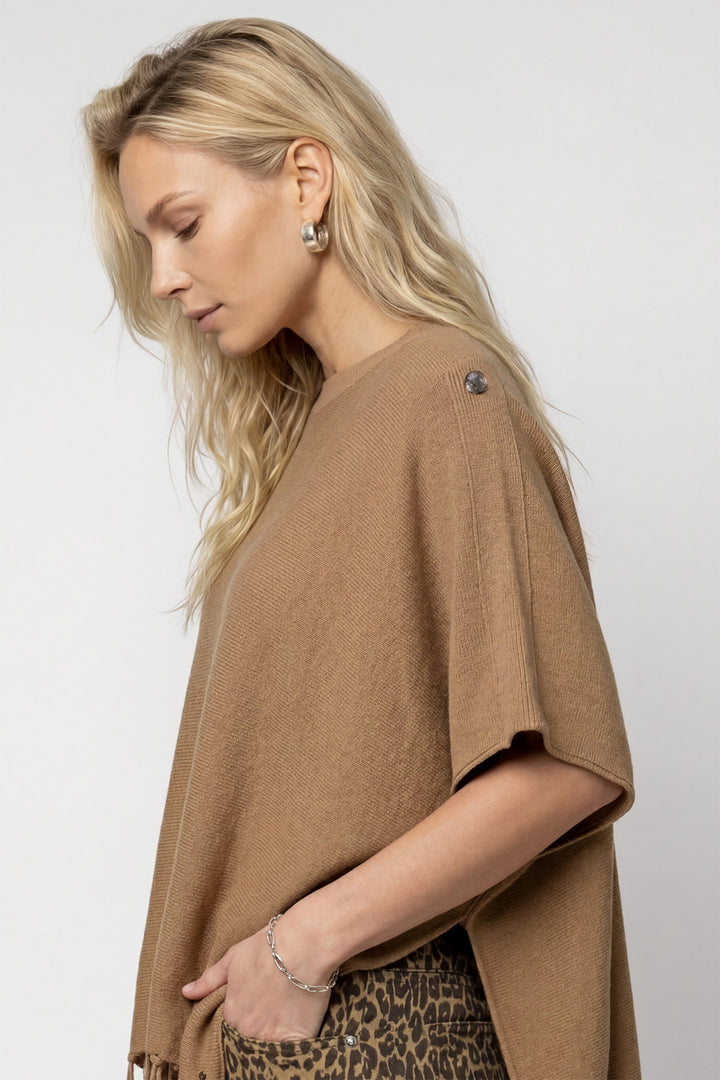 Monari Brown Sugar Jumper 809944, side view showing the relaxed cape shape