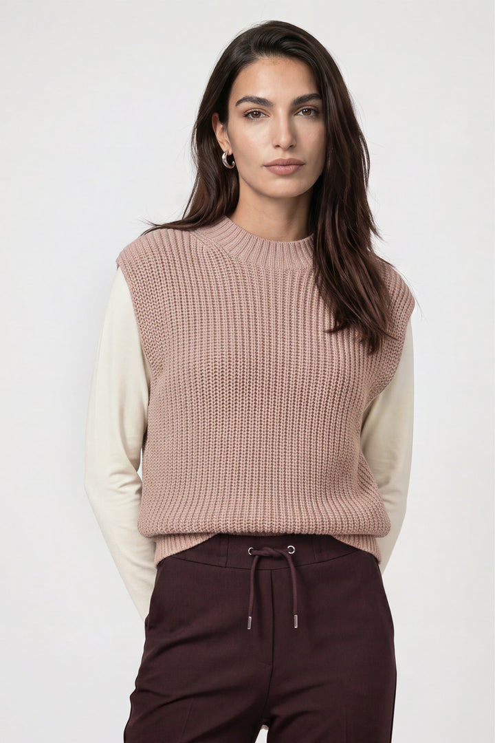 Monari Cappuccino Pink Vest 809899, front view of the ribbed knit vest