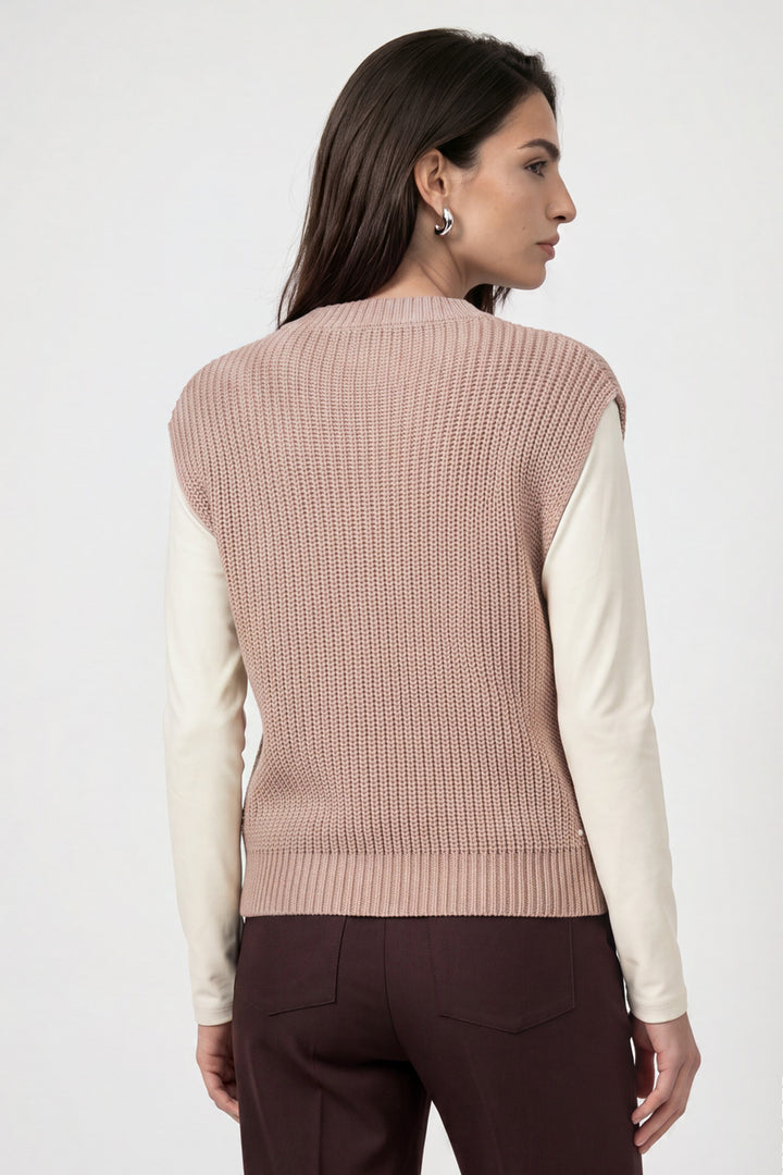 Monari Cappuccino Pink Vest 809899, back view of the dusty pink ribbed knit vest