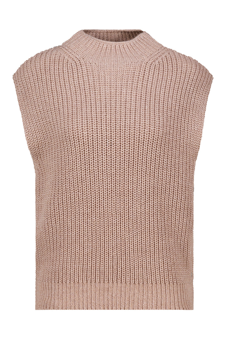 Monari Cappuccino Pink Vest 809899, worn layered over a long-sleeve top