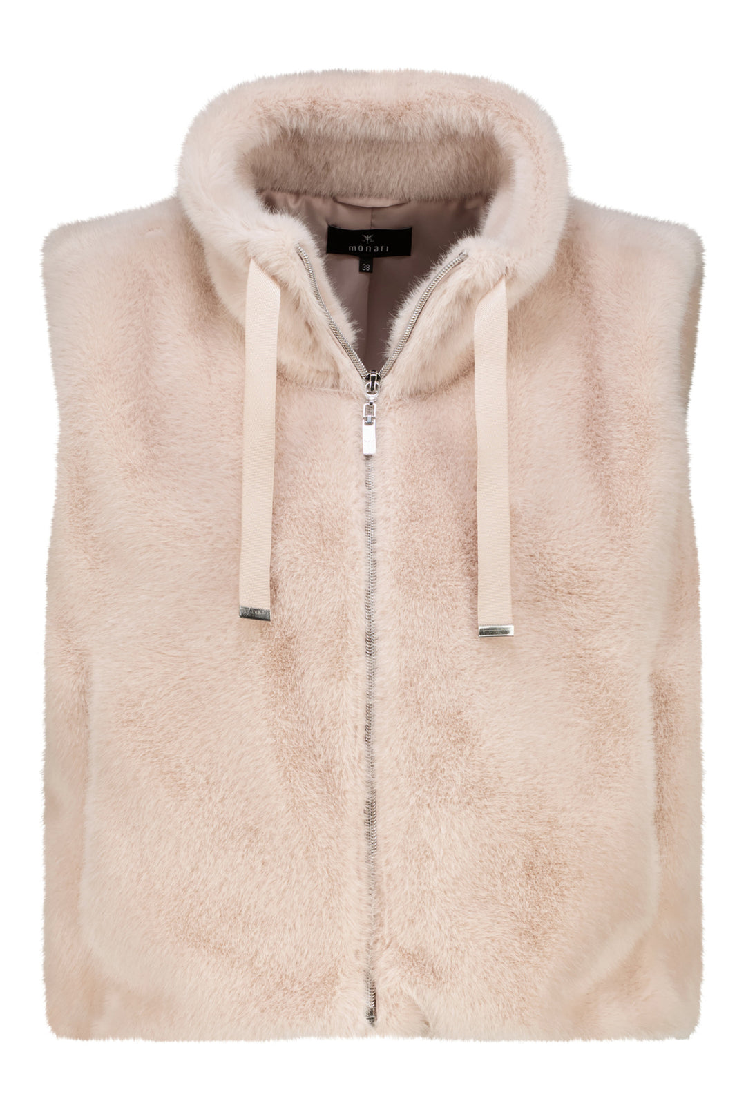 Monari Cappuccino Pink Waistcoat 810033, worn zipped over a plain jumper, styled view