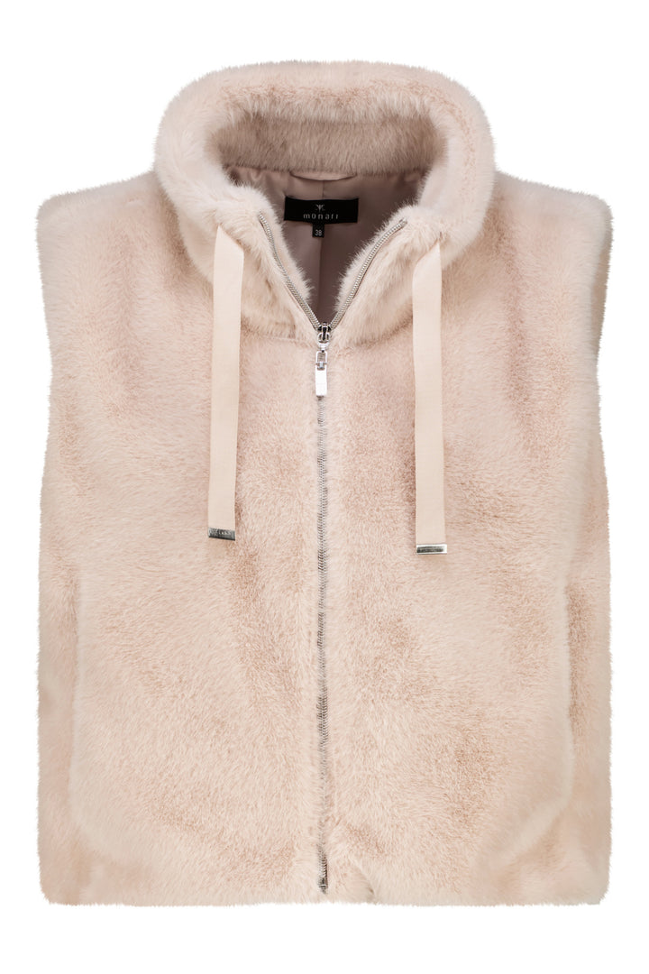 Monari Cappuccino Pink Waistcoat 810033, worn zipped over a plain jumper, styled view
