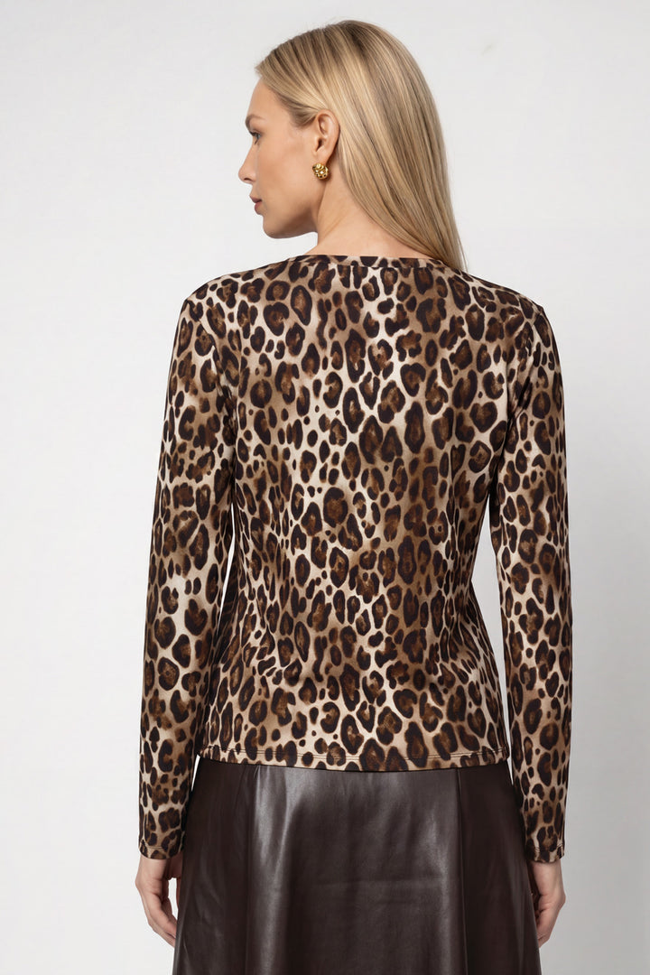 Monari Hazel Pattern Multicolor T-Shirt 809869, back view of the hazel leopard print top