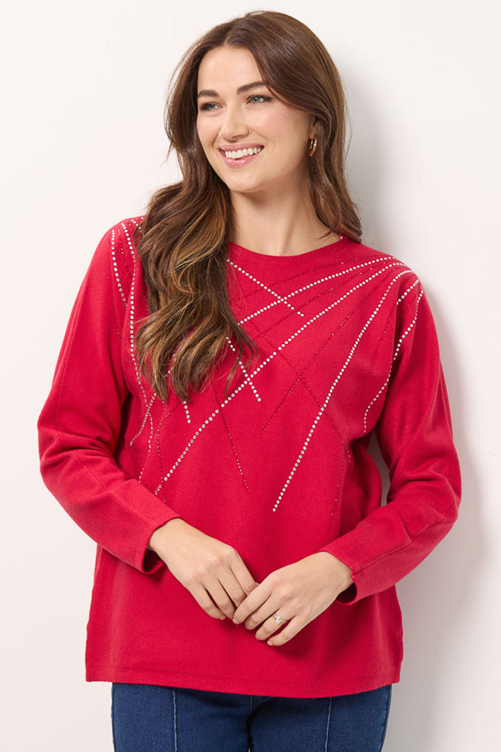 Mudflower Jumper SU-24MF- 556 Red Spray Diamante - Shirley Allum Boutique