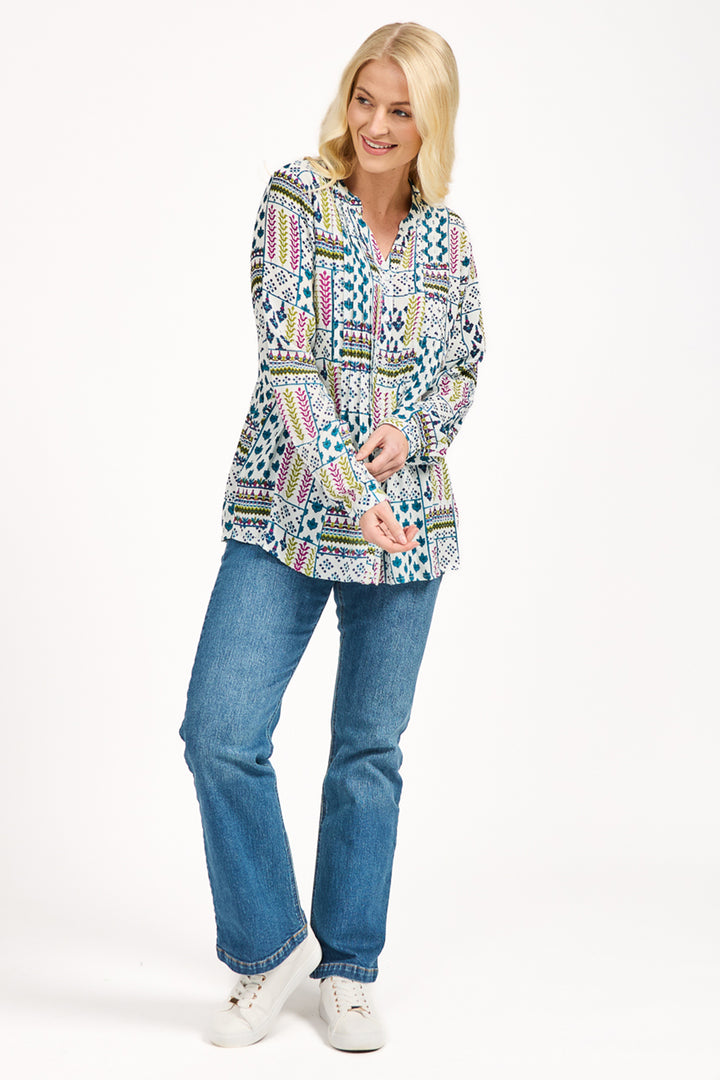 Mudflower Shirt Pintuck Printed Pink Combo SU-25MF-594 - Shirley Allum Boutique
