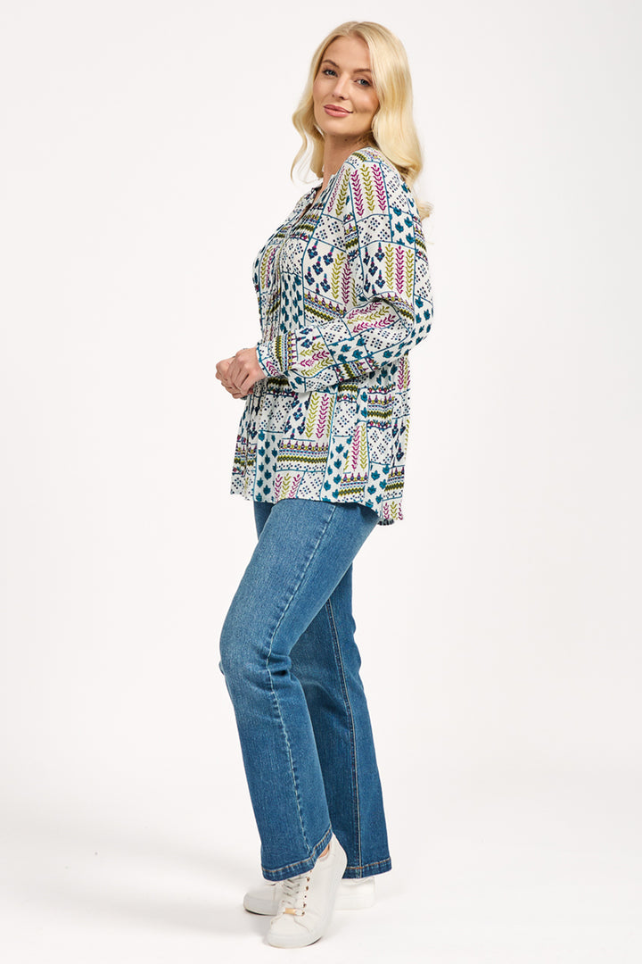 Mudflower Shirt Pintuck Printed Pink Combo SU-25MF-594 - Shirley Allum Boutique