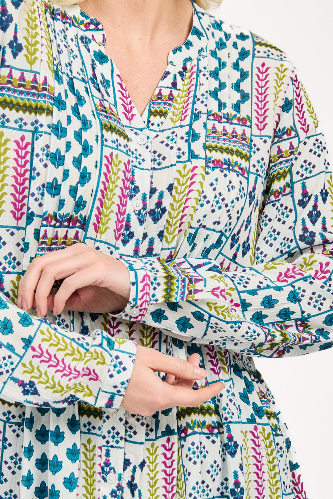 Mudflower Shirt Pintuck Printed Pink Combo SU-25MF-594 - Shirley Allum Boutique