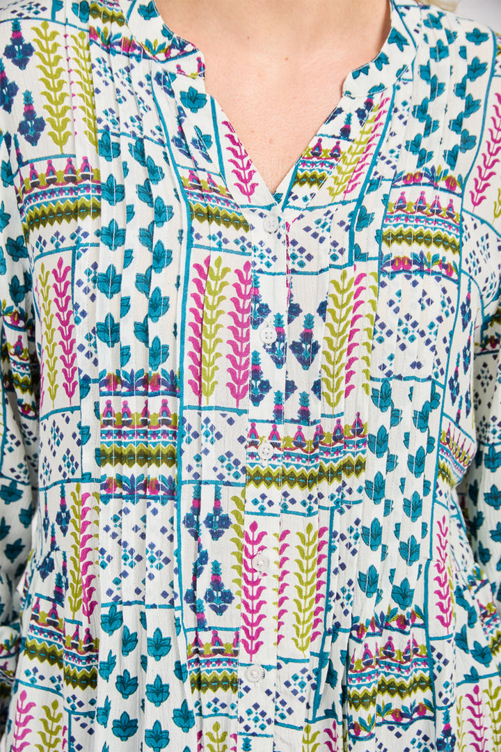 Mudflower Shirt Pintuck Printed Pink Combo SU-25MF-594 - Shirley Allum Boutique