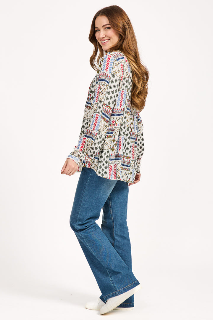 Mudflower Shirt Pintuck Printed Red Combo SU-25MF-594 - Shirley Allum Boutique