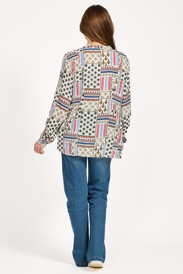 Mudflower Shirt Pintuck Printed Red Combo SU-25MF-594 - Shirley Allum Boutique