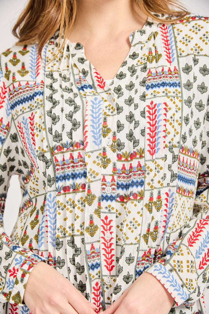 Mudflower Shirt Pintuck Printed Red Combo SU-25MF-594 - Shirley Allum Boutique
