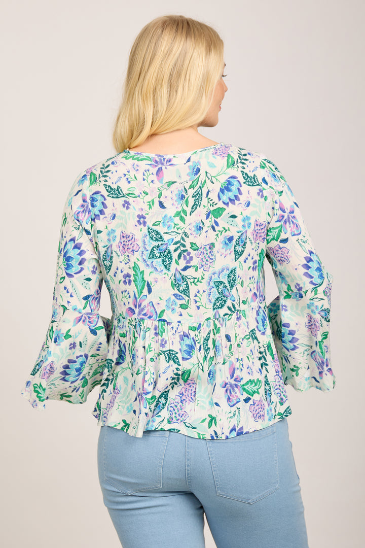 Mudflower Top Tassle Tie Printed Blue SU-24MF-478 - Shirley Allum Boutique