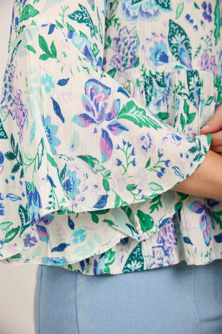 Mudflower Top Tassle Tie Printed Blue SU-24MF-478 - Shirley Allum Boutique