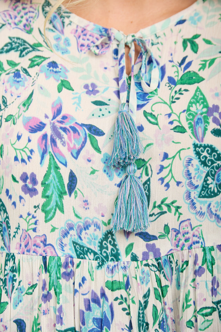 Mudflower Top Tassle Tie Printed Blue SU-24MF-478 - Shirley Allum Boutique