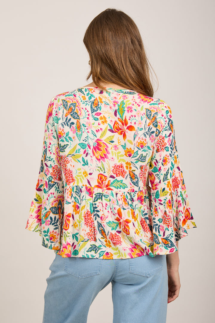 Mudflower Top Tassle Tie Printed Orange SU-24MF-478 - Shirley Allum Boutique