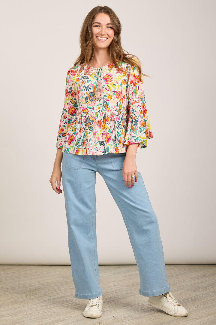 Mudflower Top Tassle Tie Printed Orange SU-24MF-478 - Shirley Allum Boutique
