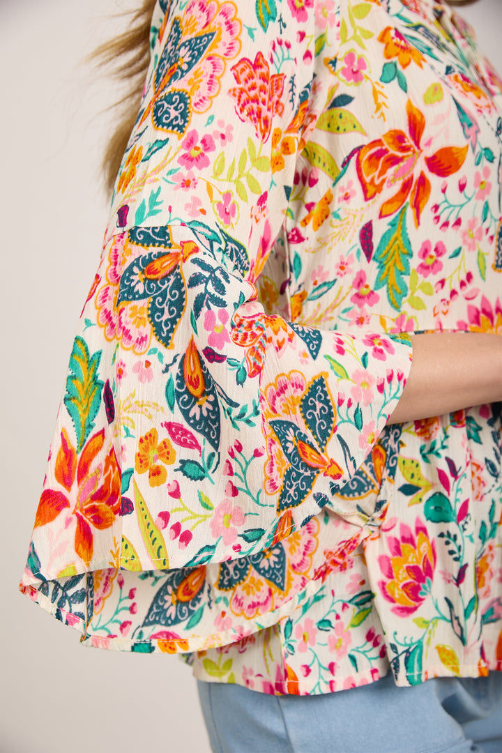 Mudflower Top Tassle Tie Printed Orange SU-24MF-478 - Shirley Allum Boutique
