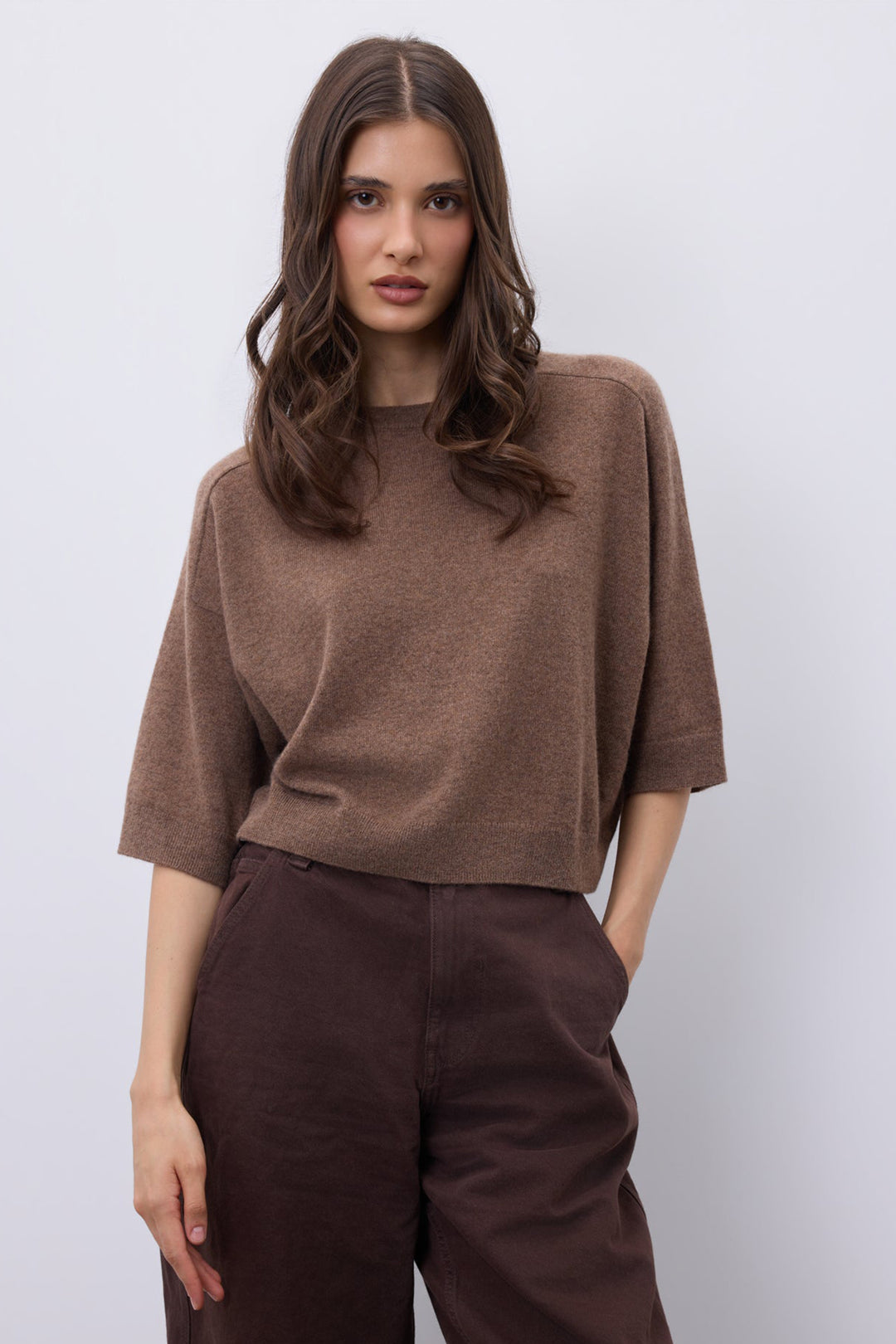 Notshy Lilou Cafe Au Lait Brown Jumper NF1F006WSC000, front view