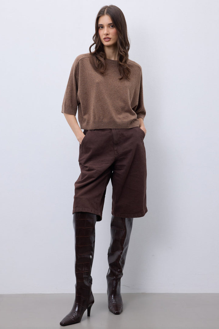 Notshy Lilou Cafe Au Lait Brown Jumper NF1F006WSC000, full length view