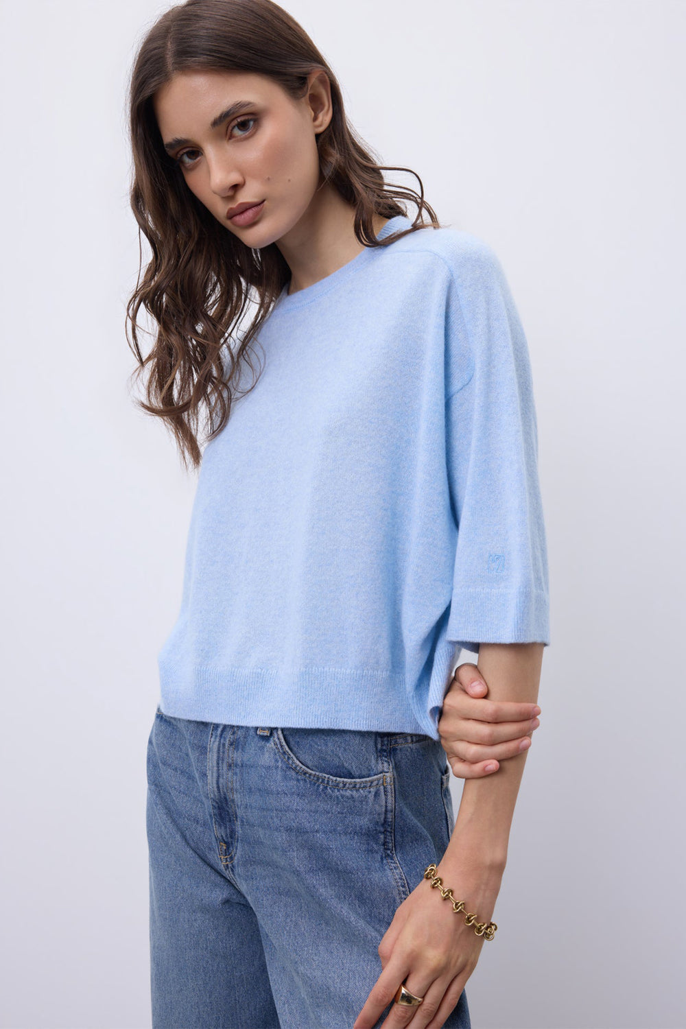Notshy Lilou Ciel Blue Jumper NF1F006WSC000, front three-quarter view