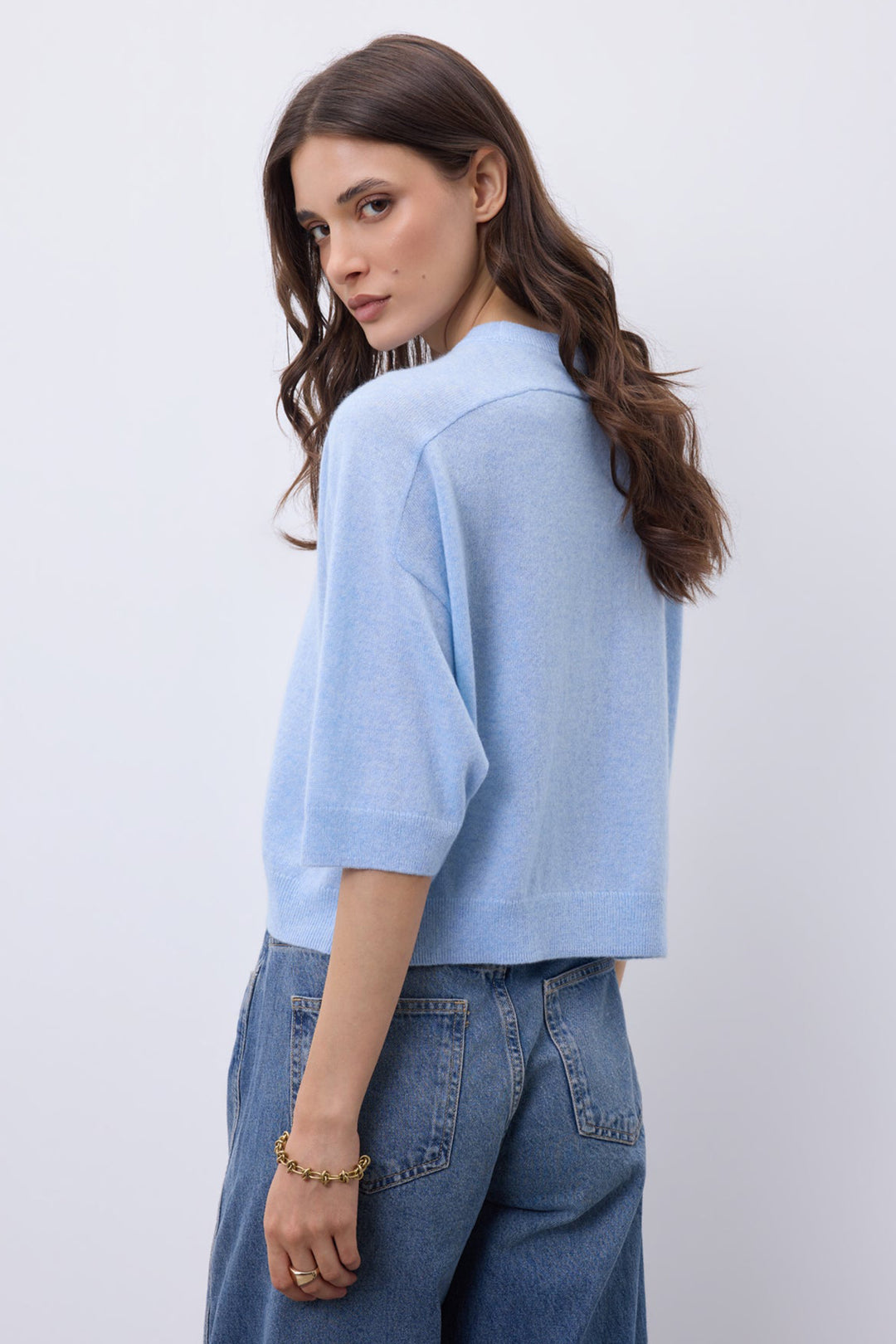 Notshy Lilou Ciel Blue Jumper NF1F006WSC000, side view over the shoulder