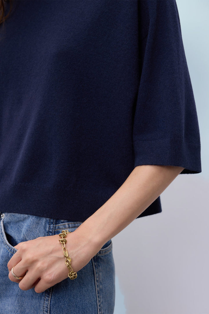 Notshy Lilou Marine Navy Jumper NF1F006WSC000, sleeve and hem detail
