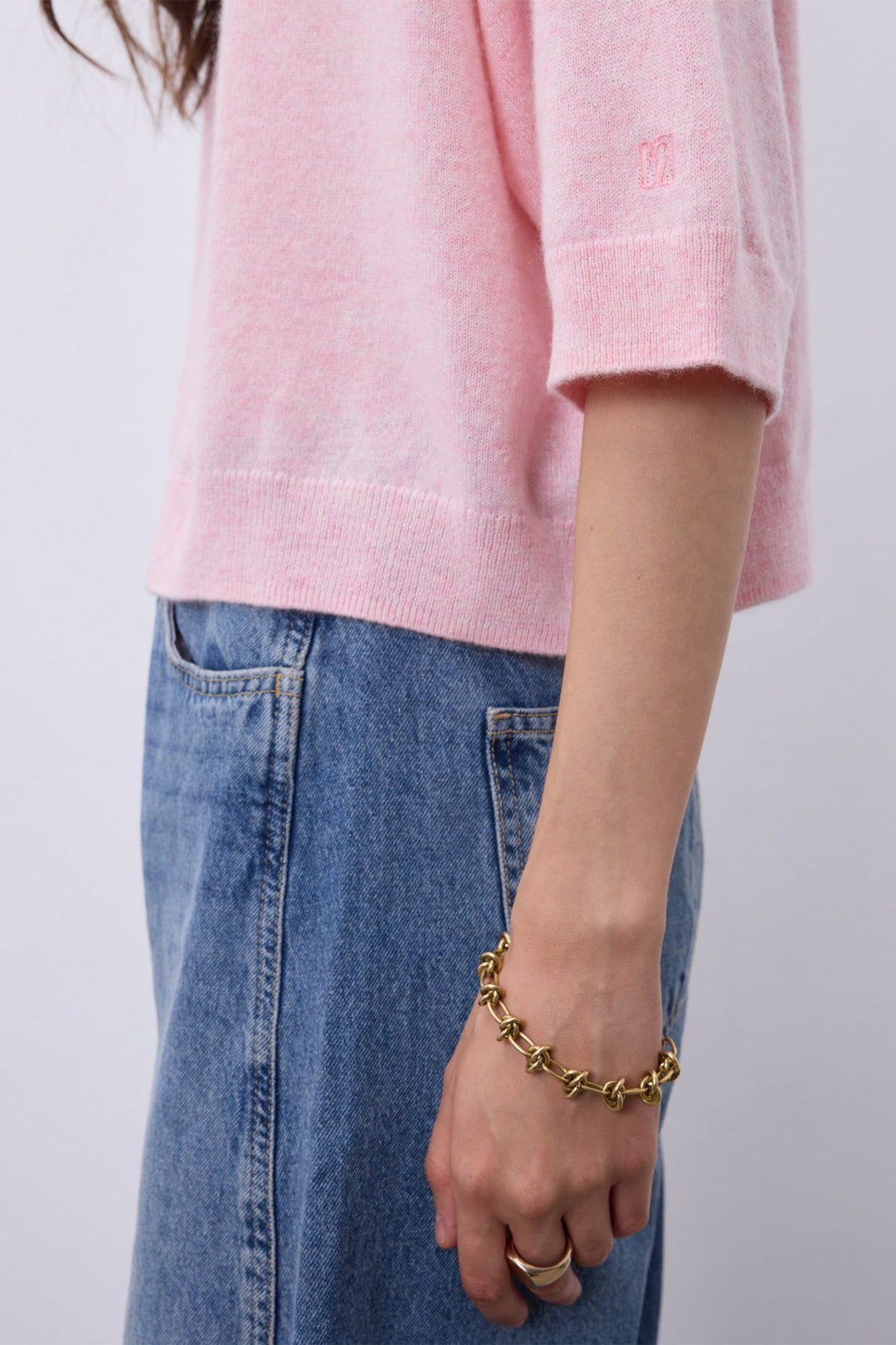 Notshy Lilou Porcelaine Pink Jumper NF1F006WSC000, sleeve detail