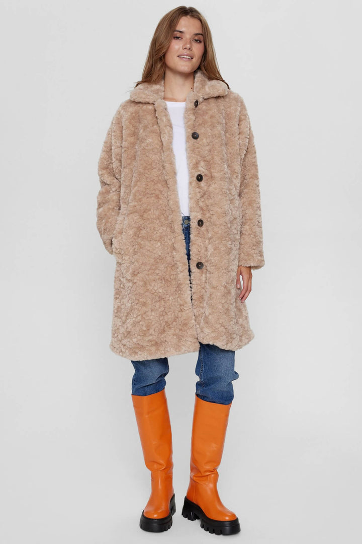 Numph Nufurda 703351 Oyster Gray Taupe Plush Teddy Coat - Shirley Allum Boutique