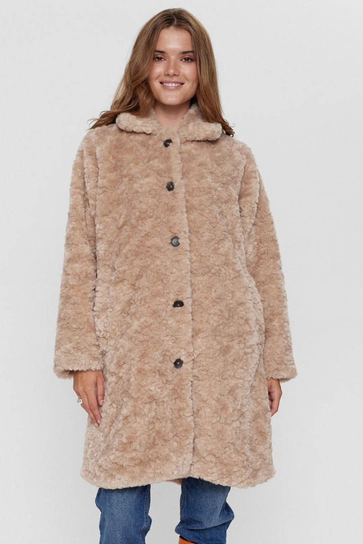 Numph Nufurda 703351 Oyster Gray Taupe Plush Teddy Coat - Shirley Allum Boutique