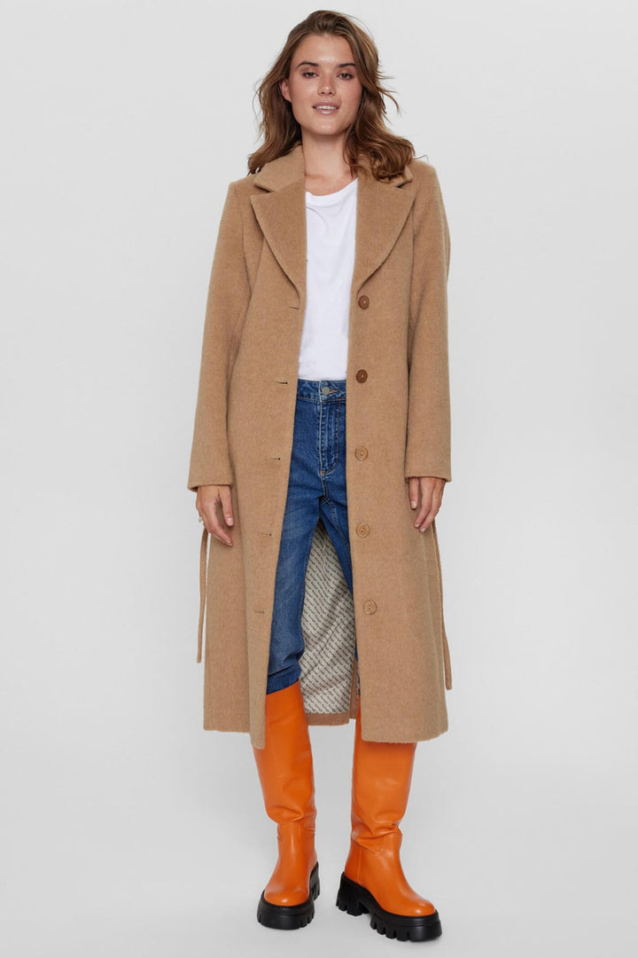 Numph Nugry 703369 Chipmunk Taupe Wool Mix Button Front Coat - Shirley Allum Boutique