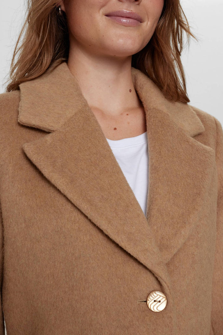 Numph Nugry 703369 Chipmunk Taupe Wool Mix Button Front Coat - Shirley Allum Boutique