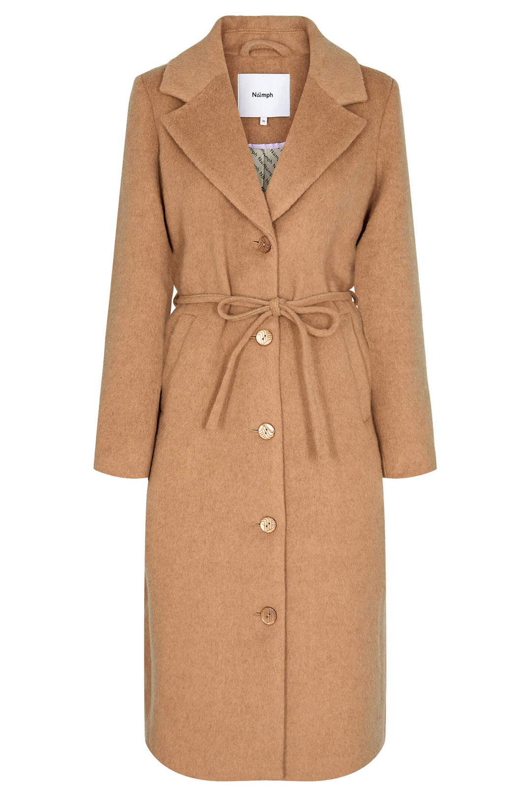 Numph Nugry 703369 Chipmunk Taupe Wool Mix Button Front Coat - Shirley Allum Boutique