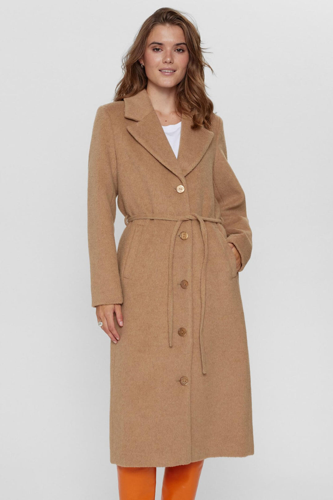 Numph Nugry 703369 Chipmunk Taupe Wool Mix Button Front Coat - Shirley Allum Boutique