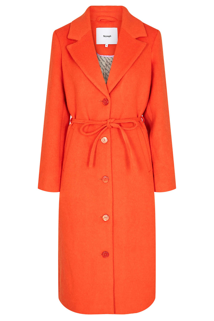 Numph Nugry 703369 Red Orange Wool Mix Button Front Coat - Shirley Allum Boutique
