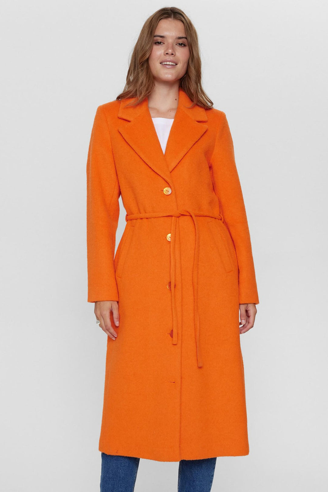 Numph Nugry 703369 Red Orange Wool Mix Button Front Coat - Shirley Allum Boutique