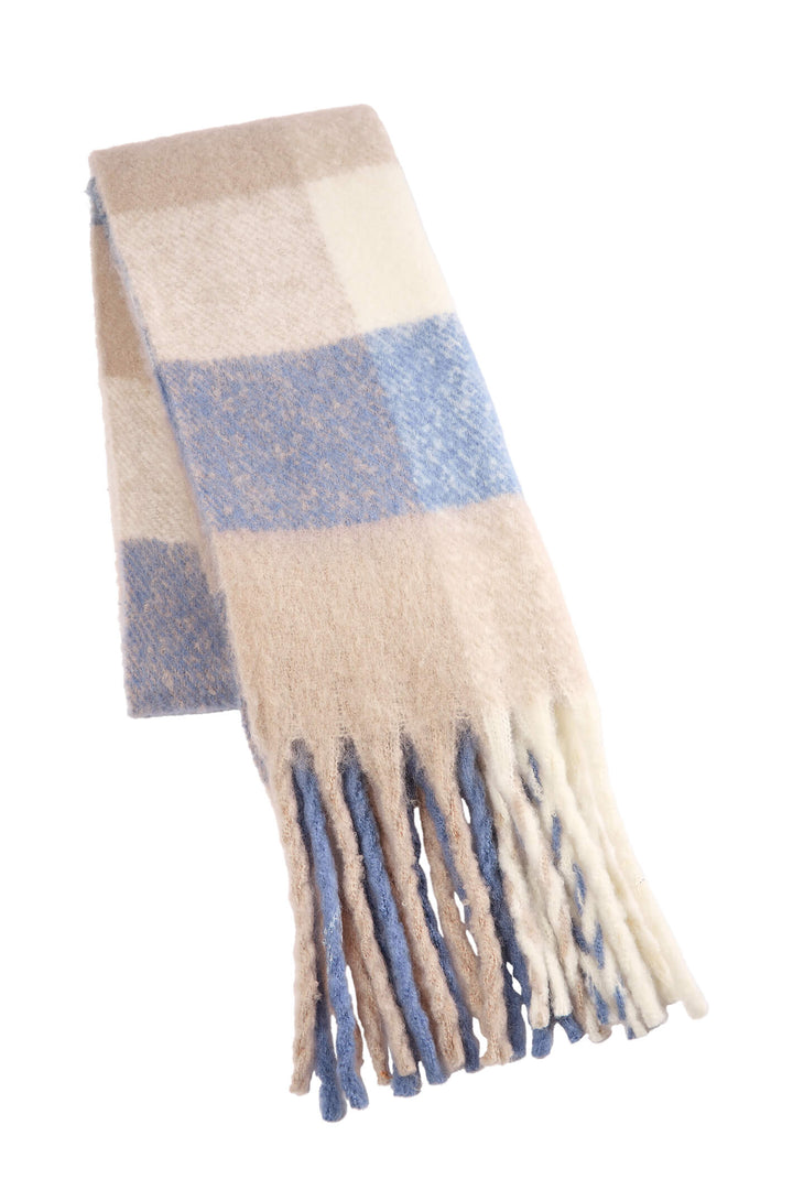 Numph Numaia 703580 Oyster Gray Blue Check Tassel Scarf - Shirley Allum Boutique