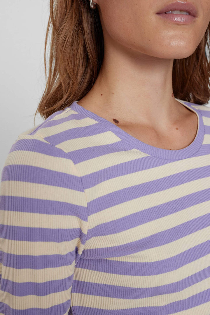 Numph Numicke 703033 Lavender Stripe Long Sleeve Ribbed Top - Shirley Allum Boutique