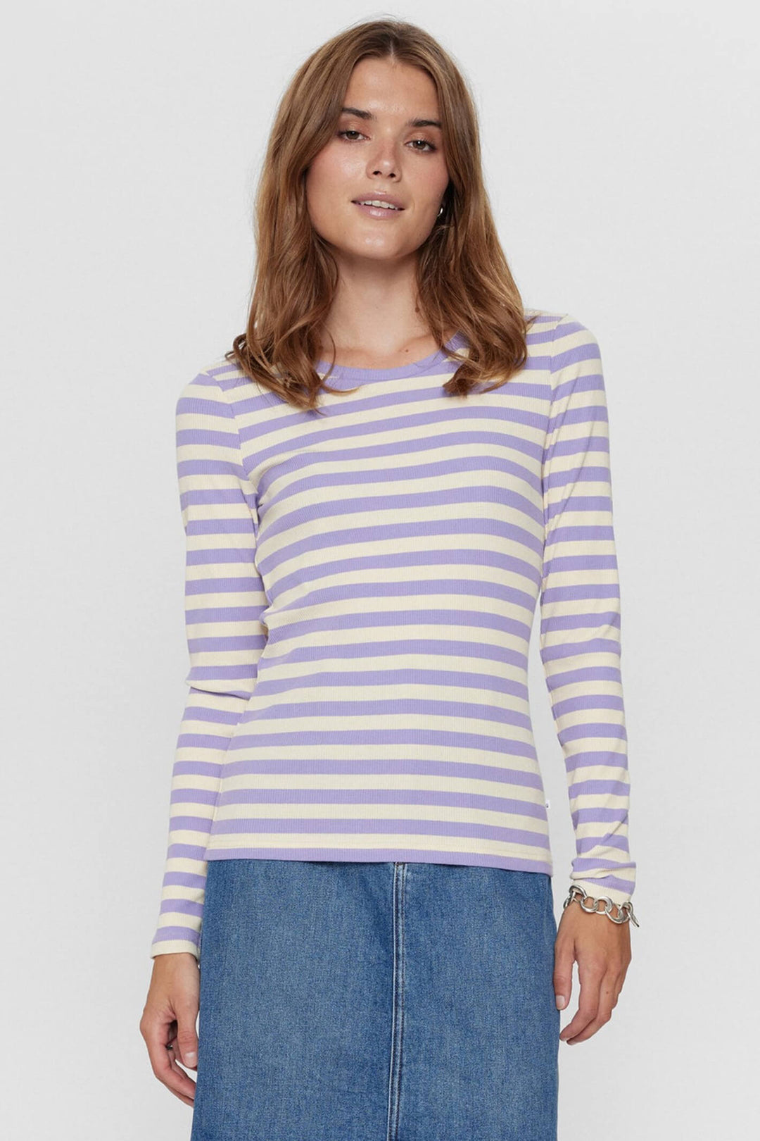 Numph Numicke 703033 Lavender Stripe Long Sleeve Ribbed Top - Shirley Allum Boutique