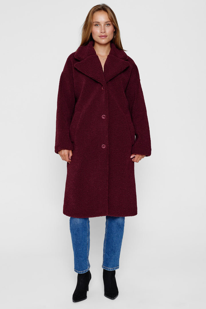 Numph Nutikka 703341 Port Royal Burgundy Red Plush Teddy Coat - Shirley Allum Boutique
