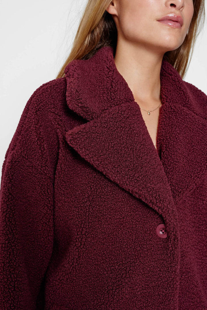 Numph Nutikka 703341 Port Royal Burgundy Red Plush Teddy Coat - Shirley Allum Boutique